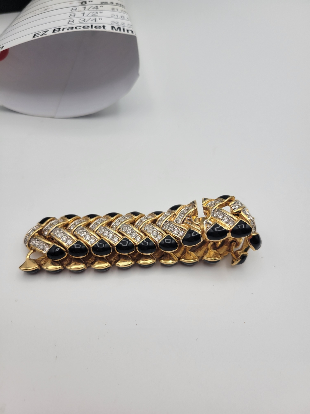 Vintage Heavy Swarovski Crystal and Black enamel Link Bracelet